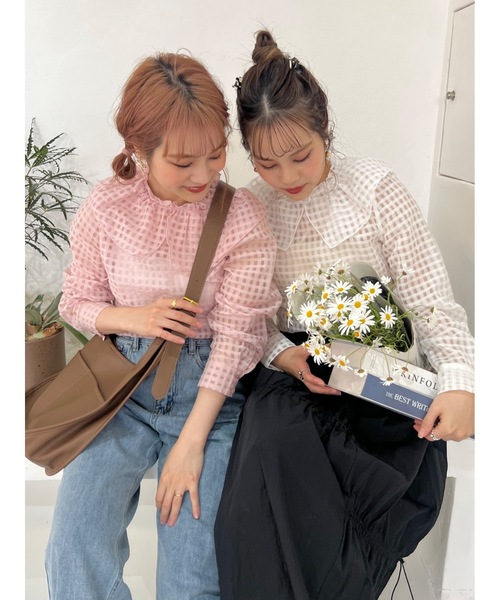 JUMELLE(ジュメロ)の「チェックフリルトップ(シャツ/ブラウス・レディース・ピンク/ホワイト・FREE)」の9枚目の写真
