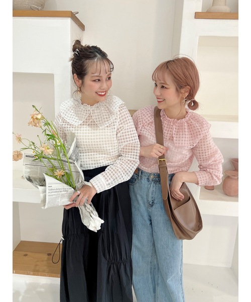JUMELLE(ジュメロ)の「チェックフリルトップ(シャツ/ブラウス・レディース・ピンク/ホワイト・FREE)」の10枚目の写真