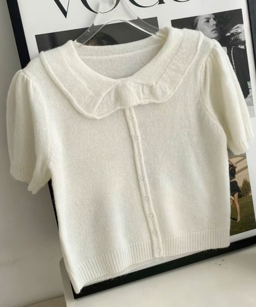 SPIGA（スピーガ）の「襟付き半袖ﾆｯﾄ（ニット/セーター・レディース・ベージュ/ホワイト/ミント・FREE）」の2枚目の写真