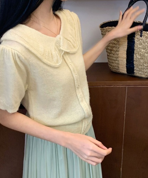 SPIGA（スピーガ）の「襟付き半袖ﾆｯﾄ（ニット/セーター・レディース・ベージュ/ホワイト/ミント・FREE）」の4枚目の写真