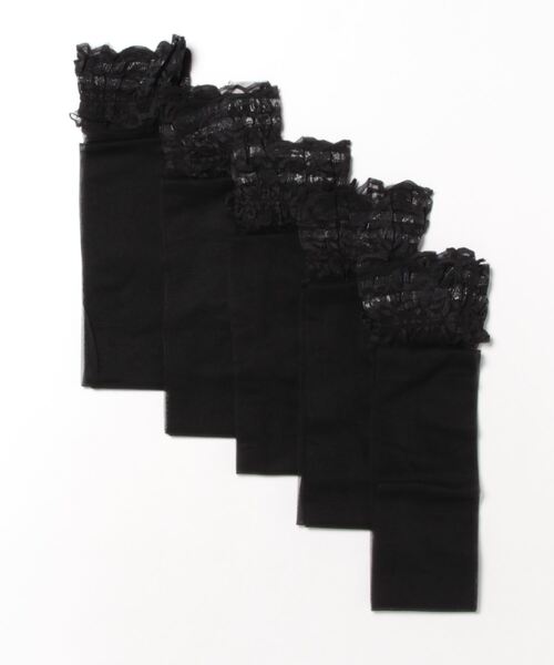 Lace Ladies（レースレディース）の「5枚セット レース付き ストッキング（タイツ/ストッキング・レディース・ベージュ/ブラック・FREE）」の2枚目の写真