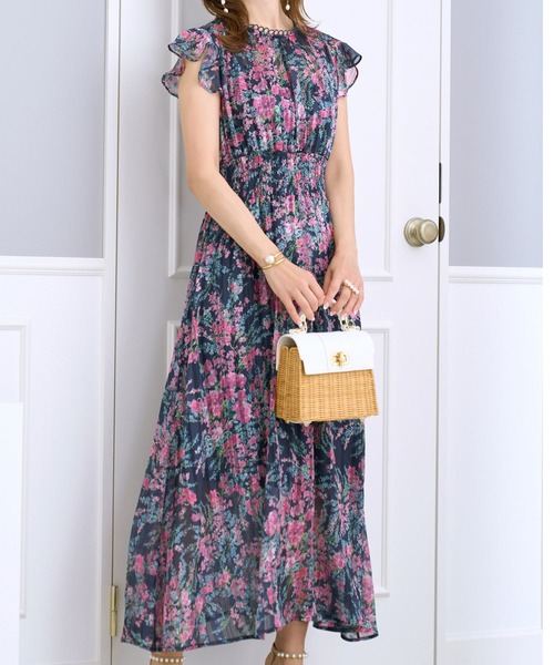 Prima Scherrer(プリマシェレル)の「フラワープリント リングレース スタンドネック ワンピース Prima Scherrer(ワンピース・レディース・ネイビー/サックスブルー/ピンク/ホワイト/ライトピンク/ミント/ラベンダー/ダークネイビー/ホワイト系その他/チェリーピンク/ブラック/ピンクベージュ・フリー/S)」の5枚目の写真