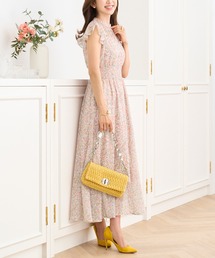 フラワープリント リングレース スタンドネック ワンピース Prima Scherrer