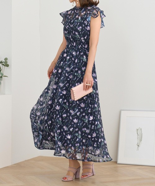 Prima Scherrer(プリマシェレル)の「フラワープリント リングレース スタンドネック ワンピース Prima Scherrer(ワンピース・レディース・ネイビー/サックスブルー/ピンク/ホワイト/ライトピンク/ミント/ラベンダー/ダークネイビー/ホワイト系その他/チェリーピンク/ブラック/ピンクベージュ・フリー/S)」の7枚目の写真