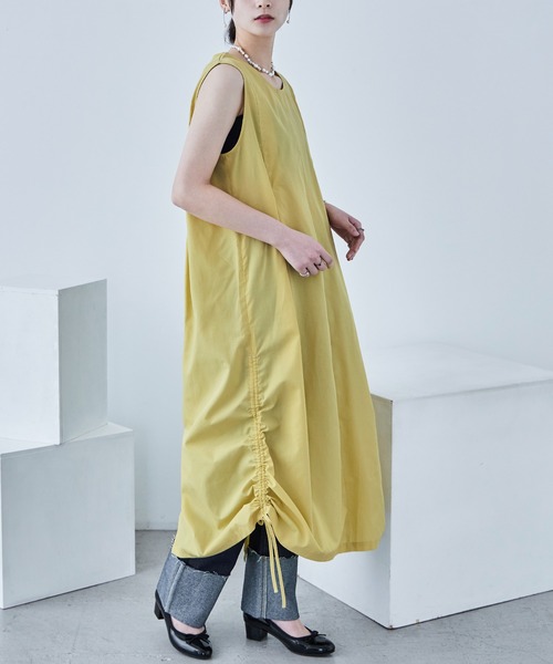 Fashion Letter（ファッションレター）の「サイドシャーリング ノースリーブワンピース（ワンピース・レディース・オフホワイト/イエロー/ブラック・M）」の3枚目の写真