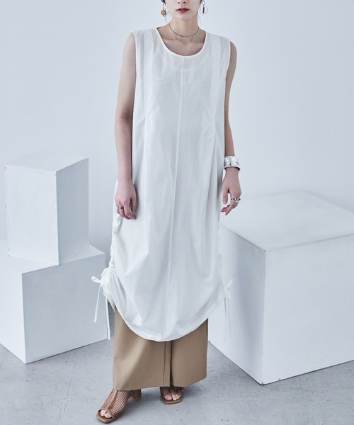 Fashion Letter（ファッションレター）の「サイドシャーリング ノースリーブワンピース（ワンピース・レディース・オフホワイト/イエロー/ブラック・M）」の20枚目の写真