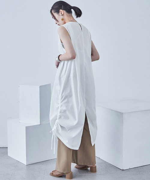 Fashion Letter（ファッションレター）の「サイドシャーリング ノースリーブワンピース（ワンピース・レディース・オフホワイト/イエロー/ブラック・M）」の16枚目の写真
