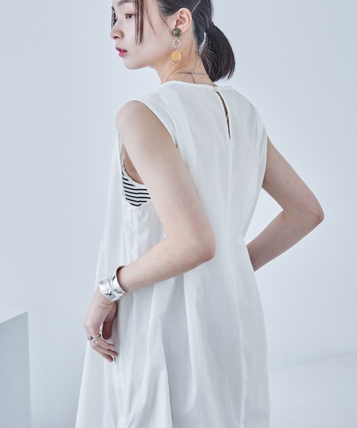 Fashion Letter（ファッションレター）の「サイドシャーリング ノースリーブワンピース（ワンピース・レディース・オフホワイト/イエロー/ブラック・M）」の12枚目の写真