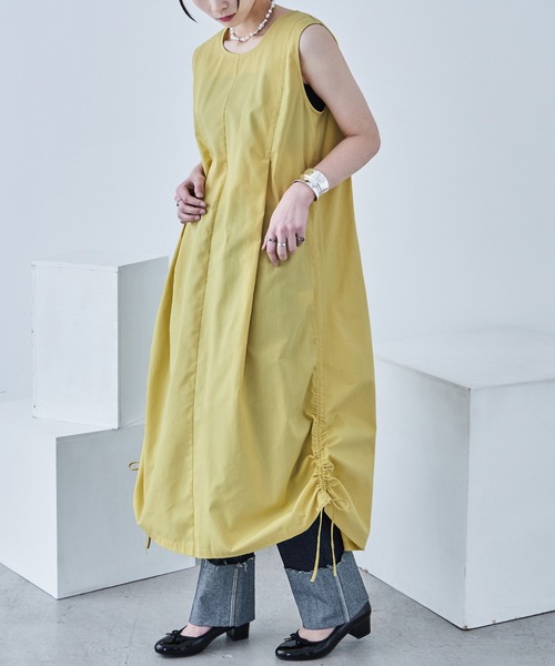 Fashion Letter（ファッションレター）の「サイドシャーリング ノースリーブワンピース（ワンピース・レディース・オフホワイト/イエロー/ブラック・M）」の5枚目の写真