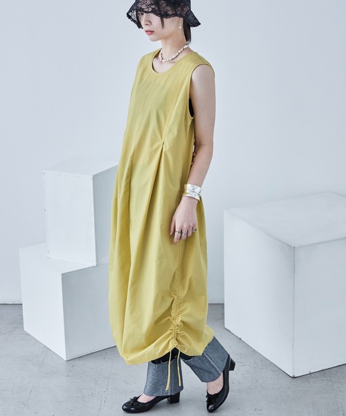 Fashion Letter（ファッションレター）の「サイドシャーリング ノースリーブワンピース（ワンピース・レディース・オフホワイト/イエロー/ブラック・M）」の17枚目の写真