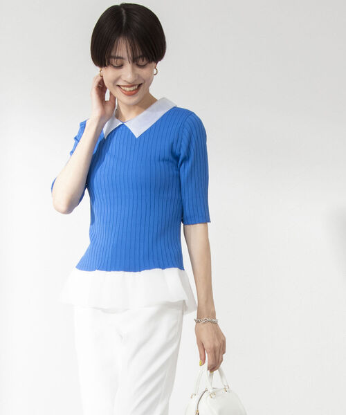 NOLLEY'S（ノーリーズ）の「シアー衿付き五分袖リブニット