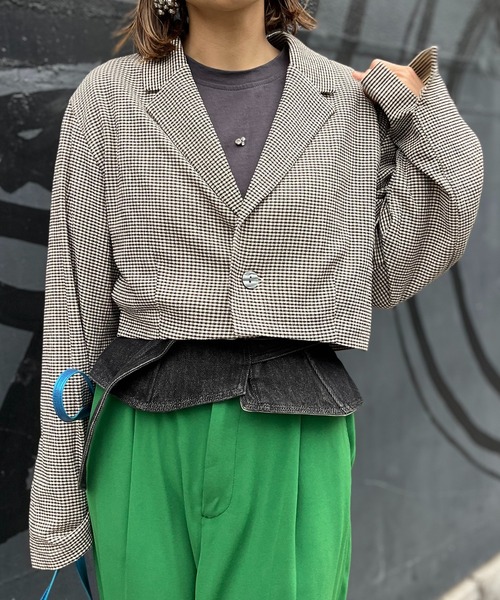 mi via loca（ミヴィアロカ）の「チェック柄クロップドジャケット（テーラードジャケット・レディース・オレンジ/アイボリー・FREE）」の6枚目の写真