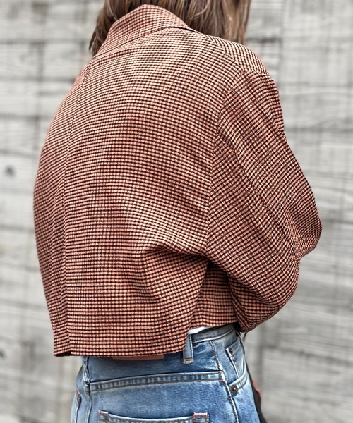 mi via loca（ミヴィアロカ）の「チェック柄クロップドジャケット（テーラードジャケット・レディース・オレンジ/アイボリー・FREE）」の8枚目の写真