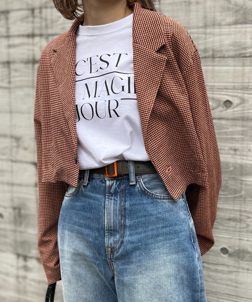 mi via loca（ミヴィアロカ）の「チェック柄クロップドジャケット（テーラードジャケット・レディース・オレンジ/アイボリー・FREE）」の9枚目の写真