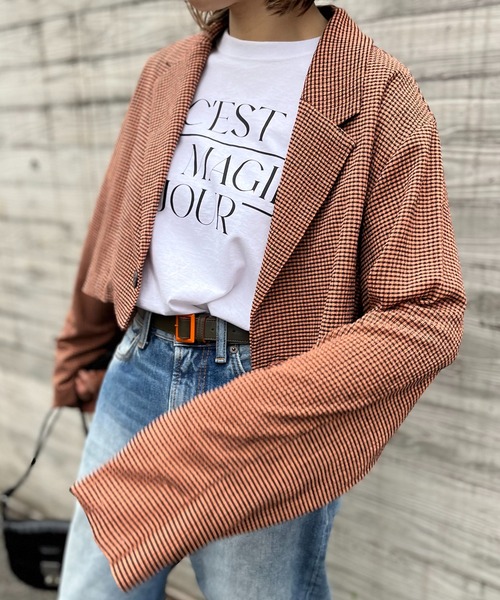 mi via loca（ミヴィアロカ）の「チェック柄クロップドジャケット（テーラードジャケット・レディース・オレンジ/アイボリー・FREE）」の16枚目の写真