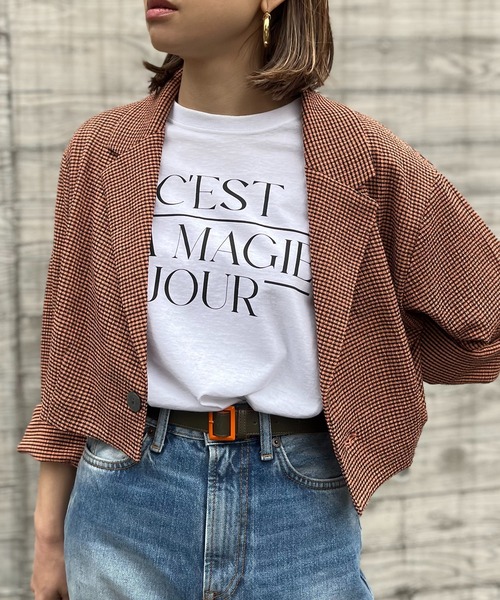 mi via loca（ミヴィアロカ）の「チェック柄クロップドジャケット（テーラードジャケット・レディース・オレンジ/アイボリー・FREE）」の17枚目の写真