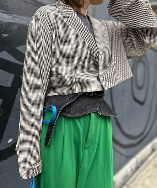 mi via loca（ミヴィアロカ）の「チェック柄クロップドジャケット（テーラードジャケット・レディース・オレンジ/アイボリー・FREE）」の13枚目の写真