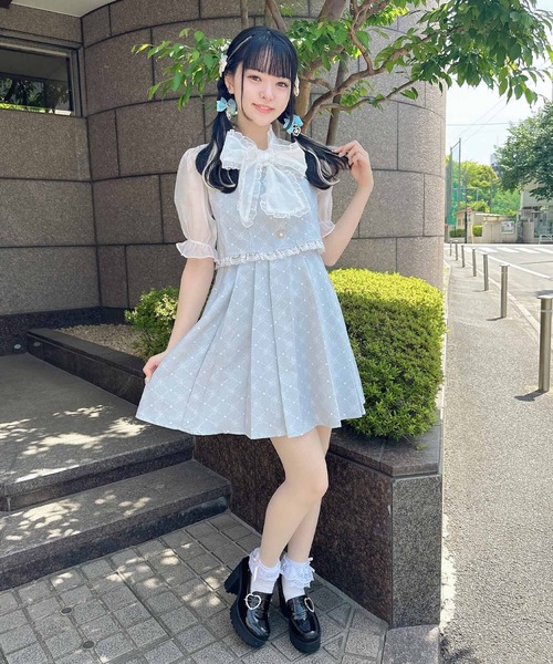 ROJITA（ロジータ）の「BIGリボンRJモノグラムワンピース（ワンピース・レディース・ブルー/アイボリー/ピンク・FREE）」の3枚目の写真