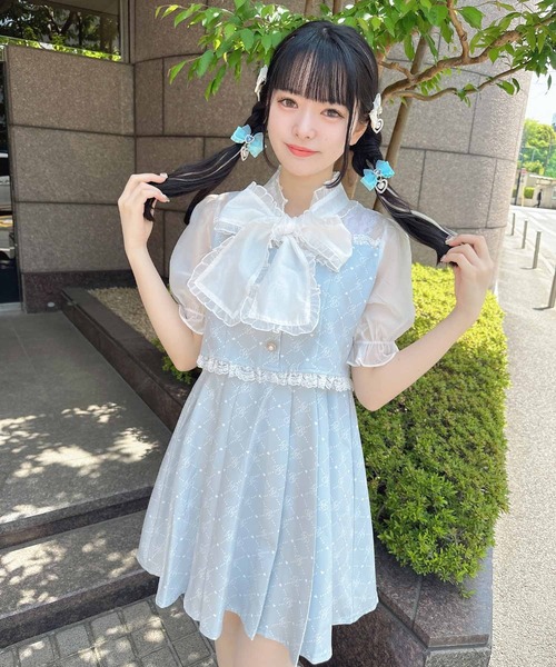 ROJITA（ロジータ）の「BIGリボンRJモノグラムワンピース（ワンピース・レディース・ブルー/アイボリー/ピンク・FREE）」の4枚目の写真