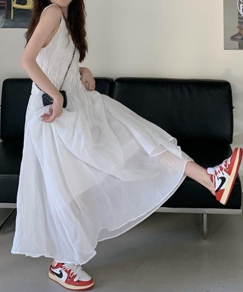 【セール】斜めシャーリングボリュームキャミワンピース（ワンピース）｜deux amour（ドゥーザムール）