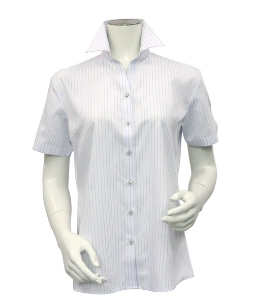 TOKYO SHIRTS（トウキョウシャツ）の「形態安定ノーアイロン スキッパー衿 半袖ビジネスワイシャツ（ビジネスシャツ・レディース・ライトブルー・S/M/L/LL/XL）」の2枚目の写真