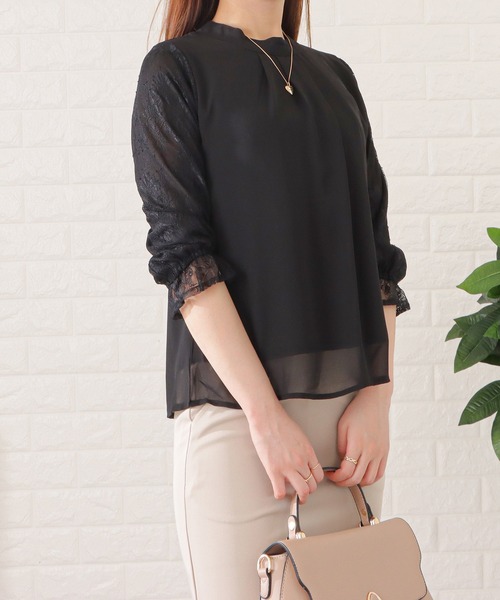 Lace Ladies(レースレディース)の「プチハイネックレース袖ブラウス(シャツ/ブラウス・レディース・アイボリー/ブラック/ピンク/グレー/ネイビー・FREE/S)」の3枚目の写真