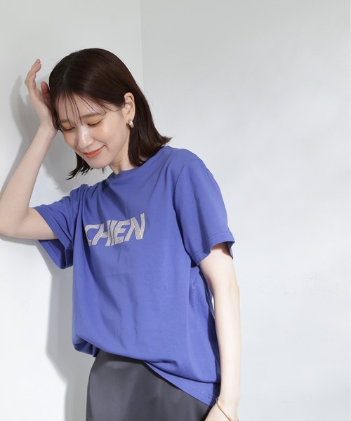 N.（N. Natural Beauty Basic）（エヌエヌナチュラルビューティーベーシック）の「◆グラフィックフレンチロゴＴシャツ（Tシャツ/カットソー・レディース・ブルー/ブラウン/オフホワイト・MEDIUM）」の5枚目の写真