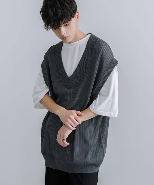 Rocky Monroe(ロッキーモンロー)の「透かし編みVネックニットベスト&白Tee(アンサンブル・メンズ・ブラック/ブルーグレー/グレイッシュベージュ/チャコールグレー・M/L)」の14枚目の写真