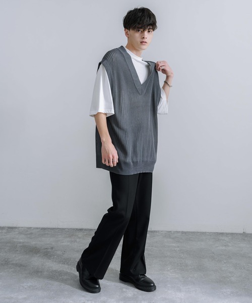 Rocky Monroe(ロッキーモンロー)の「透かし編みVネックニットベスト&白Tee(アンサンブル・メンズ・ブラック/ブルーグレー/グレイッシュベージュ/チャコールグレー・M/L)」の15枚目の写真