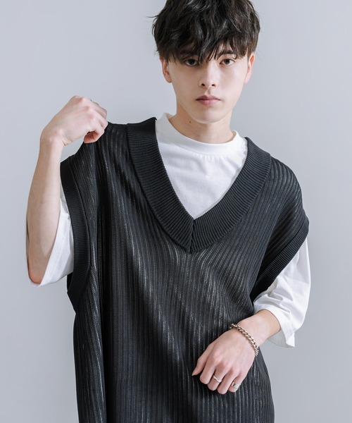 Rocky Monroe(ロッキーモンロー)の「透かし編みVネックニットベスト&白Tee(アンサンブル・メンズ・ブラック/ブルーグレー/グレイッシュベージュ/チャコールグレー・M/L)」の7枚目の写真
