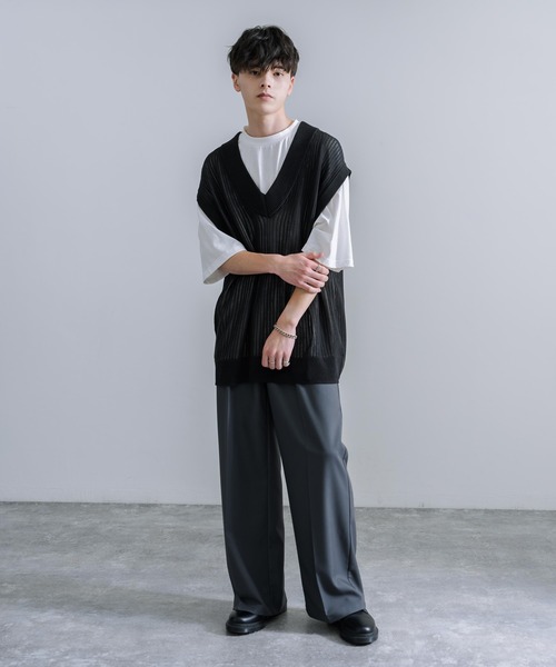 Rocky Monroe(ロッキーモンロー)の「透かし編みVネックニットベスト&白Tee(アンサンブル・メンズ・ブラック/ブルーグレー/グレイッシュベージュ/チャコールグレー・M/L)」の8枚目の写真