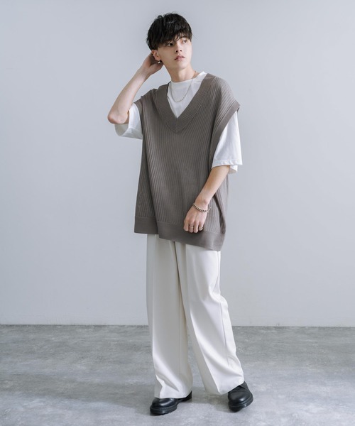 Rocky Monroe(ロッキーモンロー)の「透かし編みVネックニットベスト&白Tee(アンサンブル・メンズ・ブラック/ブルーグレー/グレイッシュベージュ/チャコールグレー・M/L)」の18枚目の写真