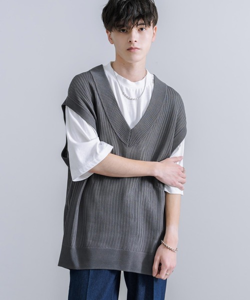 Rocky Monroe(ロッキーモンロー)の「透かし編みVネックニットベスト&白Tee(アンサンブル・メンズ・ブラック/ブルーグレー/グレイッシュベージュ/チャコールグレー・M/L)」の9枚目の写真