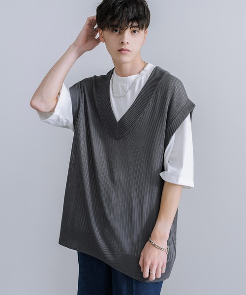 Rocky Monroe(ロッキーモンロー)の「透かし編みVネックニットベスト&白Tee(アンサンブル・メンズ・ブラック/ブルーグレー/グレイッシュベージュ/チャコールグレー・M/L)」の10枚目の写真