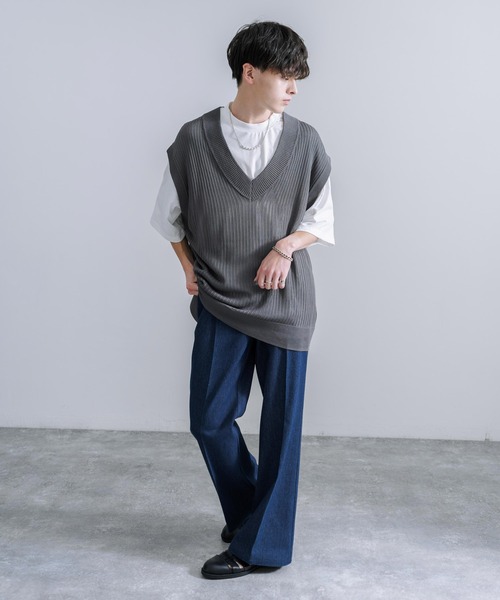 Rocky Monroe(ロッキーモンロー)の「透かし編みVネックニットベスト&白Tee(アンサンブル・メンズ・ブラック/ブルーグレー/グレイッシュベージュ/チャコールグレー・M/L)」の11枚目の写真