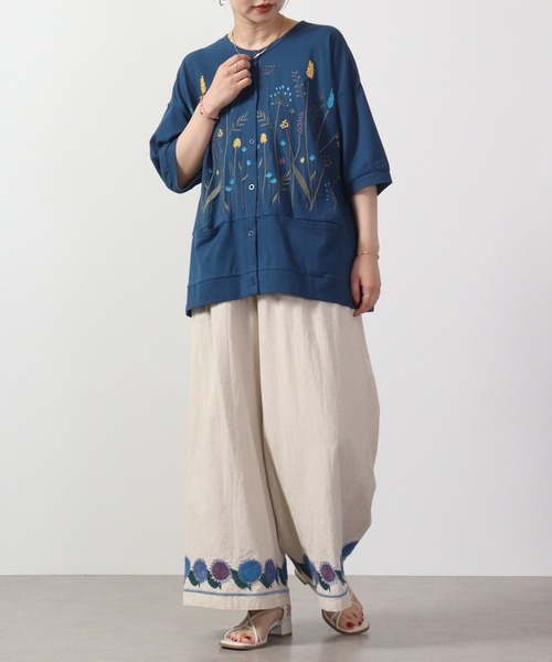 Emago(イマゴ)の「EMAGO 切替え花刺繍 六分袖(カーディガン/ボレロ・レディース・ネイビー/オリーブ系/ブルー・FREE)」の14枚目の写真