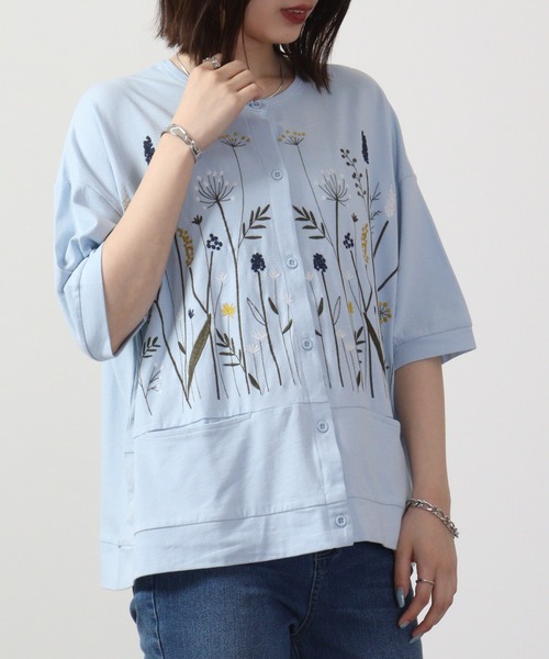 Emago(イマゴ)の「EMAGO 切替え花刺繍 六分袖(カーディガン/ボレロ・レディース・ネイビー/オリーブ系/ブルー・FREE)」の16枚目の写真