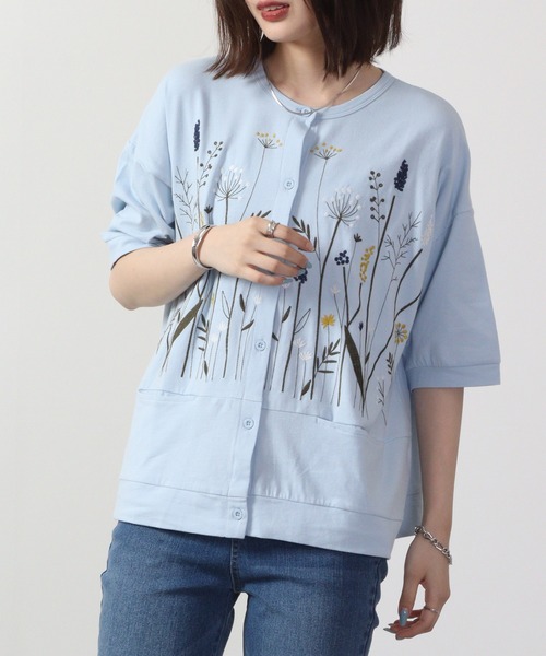Emago(イマゴ)の「EMAGO 切替え花刺繍 六分袖(カーディガン/ボレロ・レディース・ネイビー/オリーブ系/ブルー・FREE)」の17枚目の写真