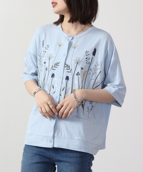 Emago(イマゴ)の「EMAGO 切替え花刺繍 六分袖(カーディガン/ボレロ・レディース・ネイビー/オリーブ系/ブルー・FREE)」の18枚目の写真