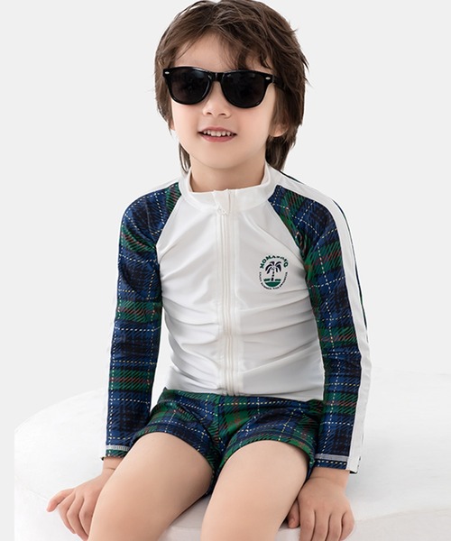 TeddyShop（テディショップ）の「キッズ 長袖プチハイネックラッシュガード+ショートパンツ+キャップ ３点セット（ラッシュガード・キッズ・ネイビー/グリーン系その他/ブルー系その他・120cm/130cm/140cm/90cm/100cm/110cm）」の8枚目の写真