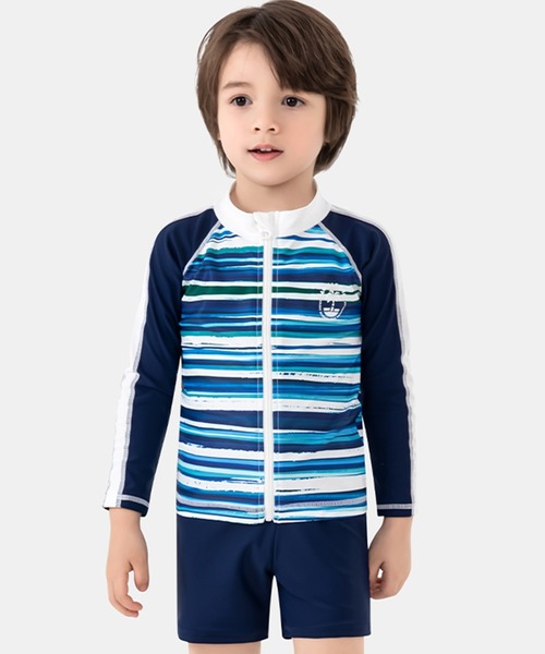 TeddyShop（テディショップ）の「キッズ 長袖プチハイネックラッシュガード+ショートパンツ+キャップ ３点セット（ラッシュガード・キッズ・ネイビー/グリーン系その他/ブルー系その他・120cm/130cm/140cm/90cm/100cm/110cm）」の13枚目の写真