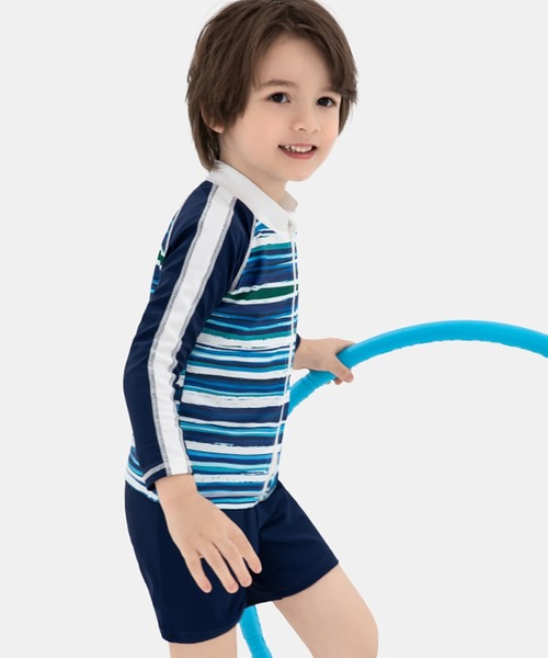 TeddyShop（テディショップ）の「キッズ 長袖プチハイネックラッシュガード+ショートパンツ+キャップ ３点セット（ラッシュガード・キッズ・ネイビー/グリーン系その他/ブルー系その他・120cm/130cm/140cm/90cm/100cm/110cm）」の14枚目の写真