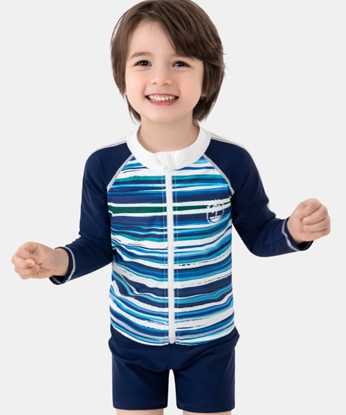 TeddyShop（テディショップ）の「キッズ 長袖プチハイネックラッシュガード+ショートパンツ+キャップ ３点セット（ラッシュガード・キッズ・ネイビー/グリーン系その他/ブルー系その他・120cm/130cm/140cm/90cm/100cm/110cm）」の16枚目の写真