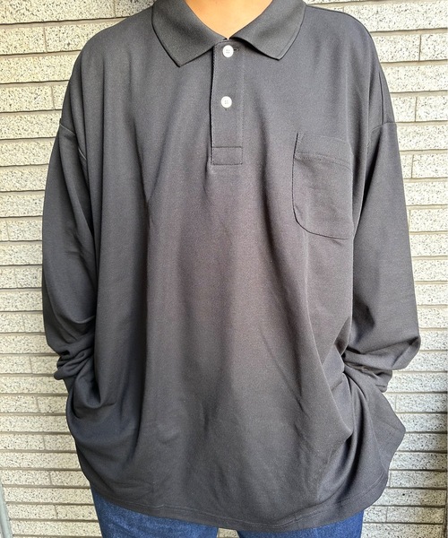 ONE DAY KMC （ワンデイケーエムシー）の「KK POLOIZM / ＤＲＹ長袖ポロシャツ（ポロシャツ・メンズ・ブラック/サックスブルー/ホワイト/ネイビー/ロイヤルブルー・X3(6L～7L)）」の3枚目の写真