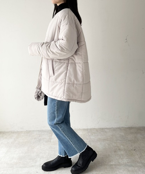 セール】ストール付ノーカラーフェイクダウンコート（ダウンジャケット