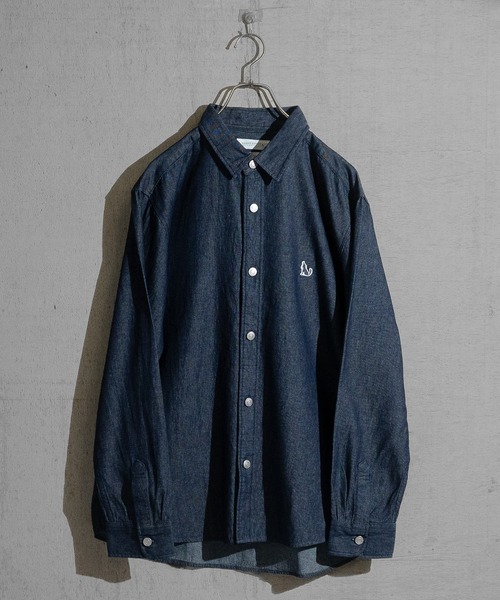 JOHN'S CLOSET（ジョンズクローゼット）の「【a】6.5oz デニム/ツイル ワンポイント刺繍 ルーズサイズ 長袖シャツ（シャツ/ブラウス・メンズ・カーキ/ネイビー/アイボリー/ブルー・MEDIUM/LARGE/X-LARGE）」の4枚目の写真