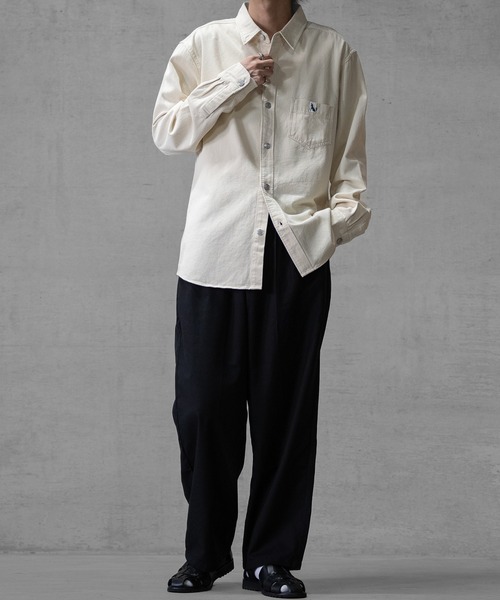 JOHN'S CLOSET（ジョンズクローゼット）の「【a】6.5oz デニム/ツイル ワンポイント刺繍 ルーズサイズ 長袖シャツ（シャツ/ブラウス・メンズ・カーキ/ネイビー/アイボリー/ブルー・MEDIUM/LARGE/X-LARGE）」の9枚目の写真