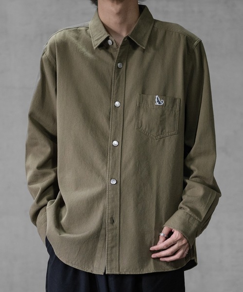 JOHN'S CLOSET（ジョンズクローゼット）の「【a】6.5oz デニム/ツイル ワンポイント刺繍 ルーズサイズ 長袖シャツ（シャツ/ブラウス・メンズ・カーキ/ネイビー/アイボリー/ブルー・MEDIUM/LARGE/X-LARGE）」の11枚目の写真