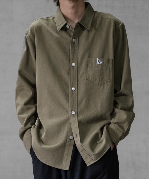 JOHN'S CLOSET（ジョンズクローゼット）の「【a】6.5oz デニム/ツイル ワンポイント刺繍 ルーズサイズ 長袖シャツ（シャツ/ブラウス・メンズ・カーキ/ネイビー/アイボリー/ブルー・MEDIUM/LARGE/X-LARGE）」の12枚目の写真