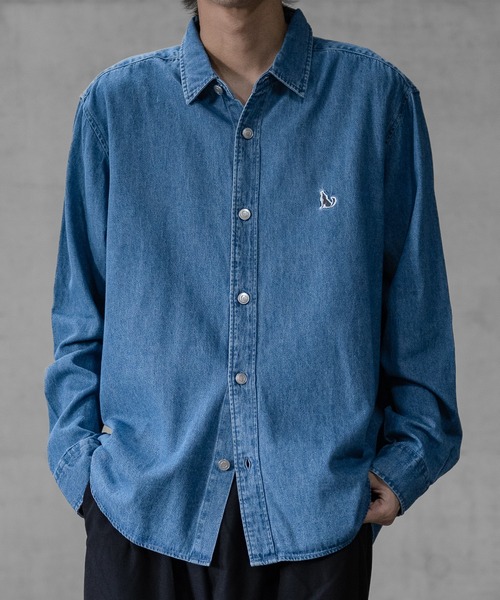 JOHN'S CLOSET（ジョンズクローゼット）の「【a】6.5oz デニム/ツイル ワンポイント刺繍 ルーズサイズ 長袖シャツ（シャツ/ブラウス・メンズ・カーキ/ネイビー/アイボリー/ブルー・MEDIUM/LARGE/X-LARGE）」の20枚目の写真